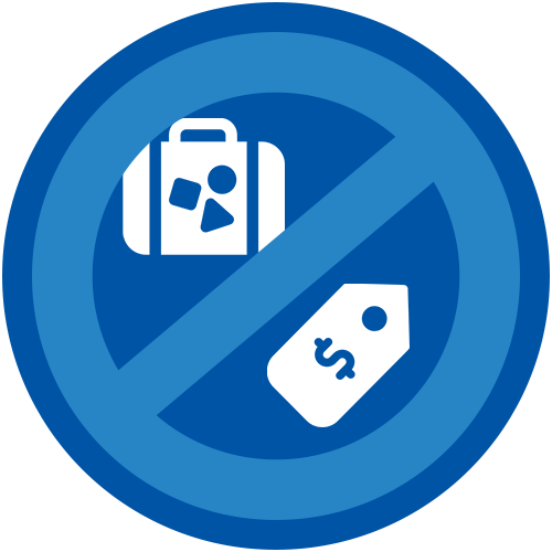 NO sign superimposed over luggage and a fee tag